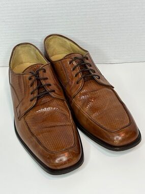 Johnston & Murphy Italy Leather Dress Shoes M 10 Brown Square Toe Derby Textured